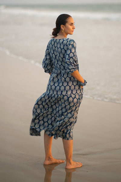 Indigo Cotton Blue Midi Dress