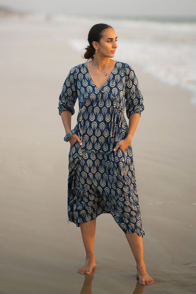 Indigo Cotton Blue Midi Dress