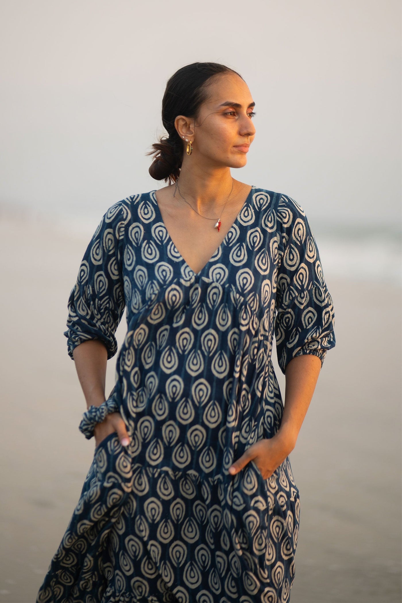 Indigo Cotton Blue Midi Dress
