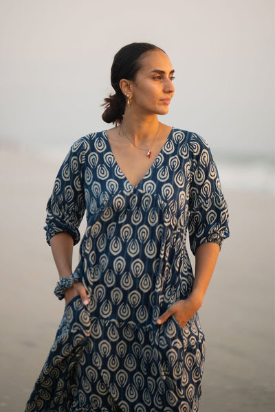 Indigo Cotton Blue Midi Dress