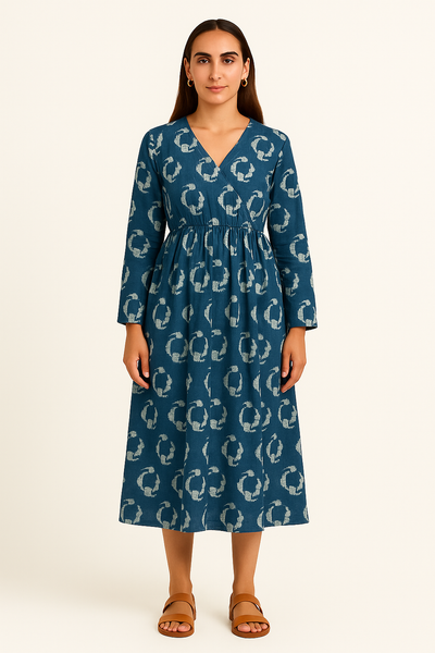 Indigo Cotton Blue Midi Dress
