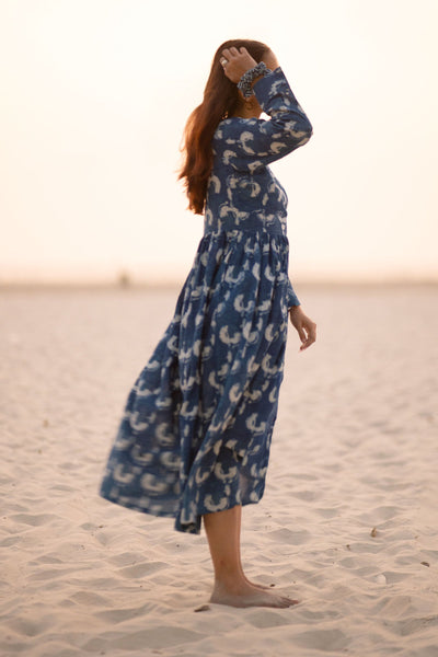 Indigo Cotton Blue Midi Dress