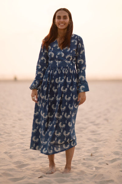 Indigo Cotton Blue Midi Dress