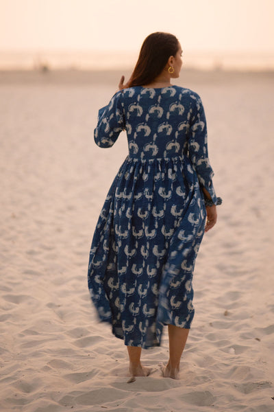 Indigo Cotton Blue Midi Dress