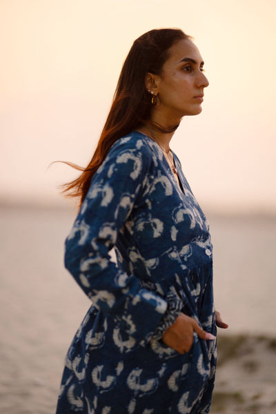 Indigo Cotton Blue Midi Dress