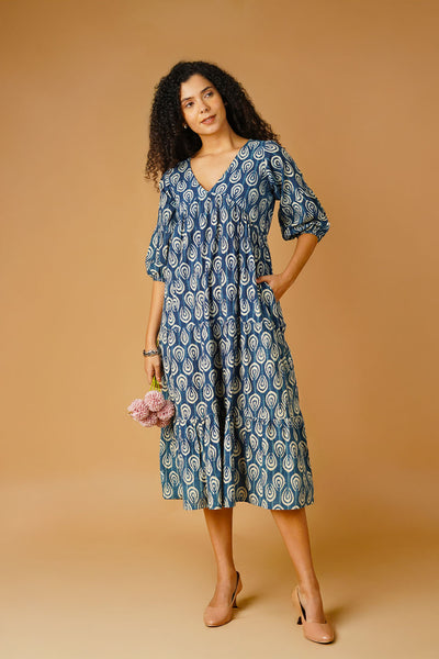 Indigo Cotton Blue Midi Dress
