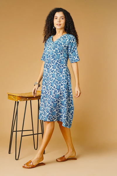 Indigo Cotton Blue Midi Dress