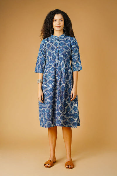 Indigo Cotton Blue Midi Dress
