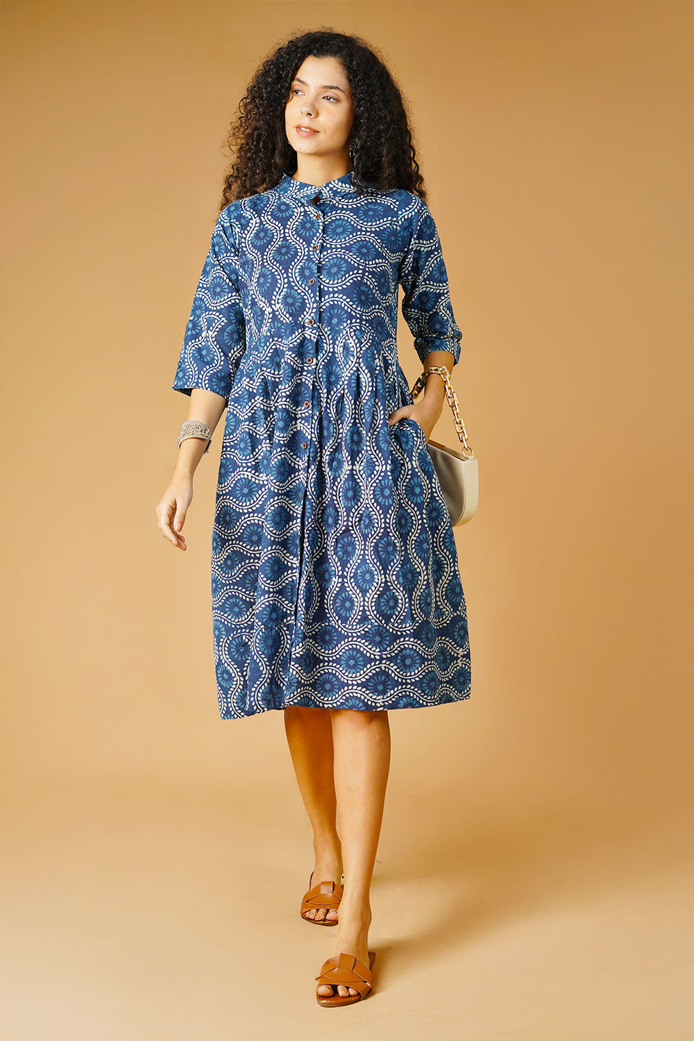 Indigo Cotton Blue Midi Dress