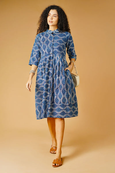 Indigo Cotton Blue Midi Dress