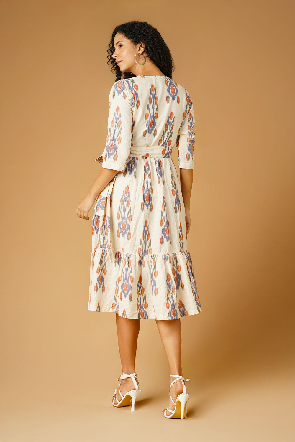 Ikat Cotton Cream Midi Dress