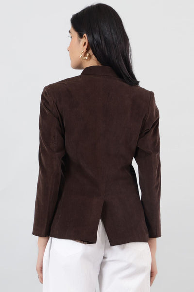 Corduroy Cotton Brown Embroidery Blazer