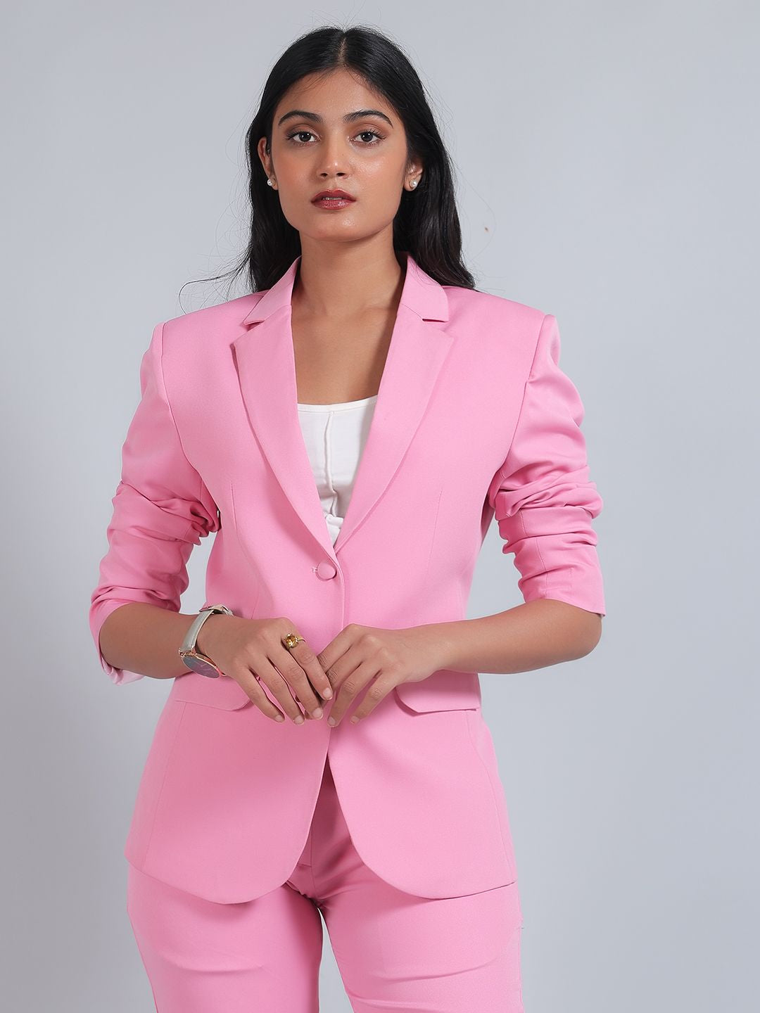 Polyester Cotton Pink Blazer