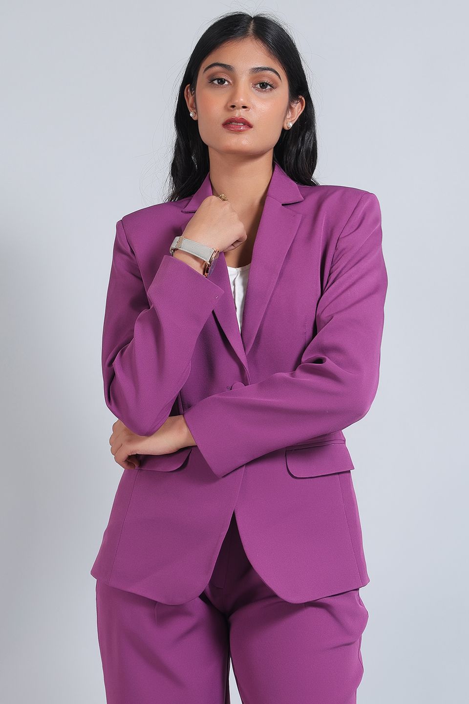 Polyester Cotton Purple Blazer