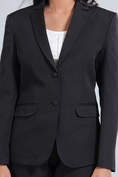 Polyester Cotton Black Blazer with Floral Embroidery