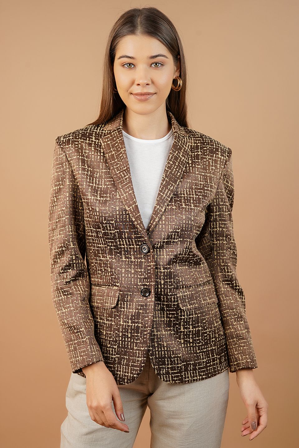Polyester Cotton Brown Blazer