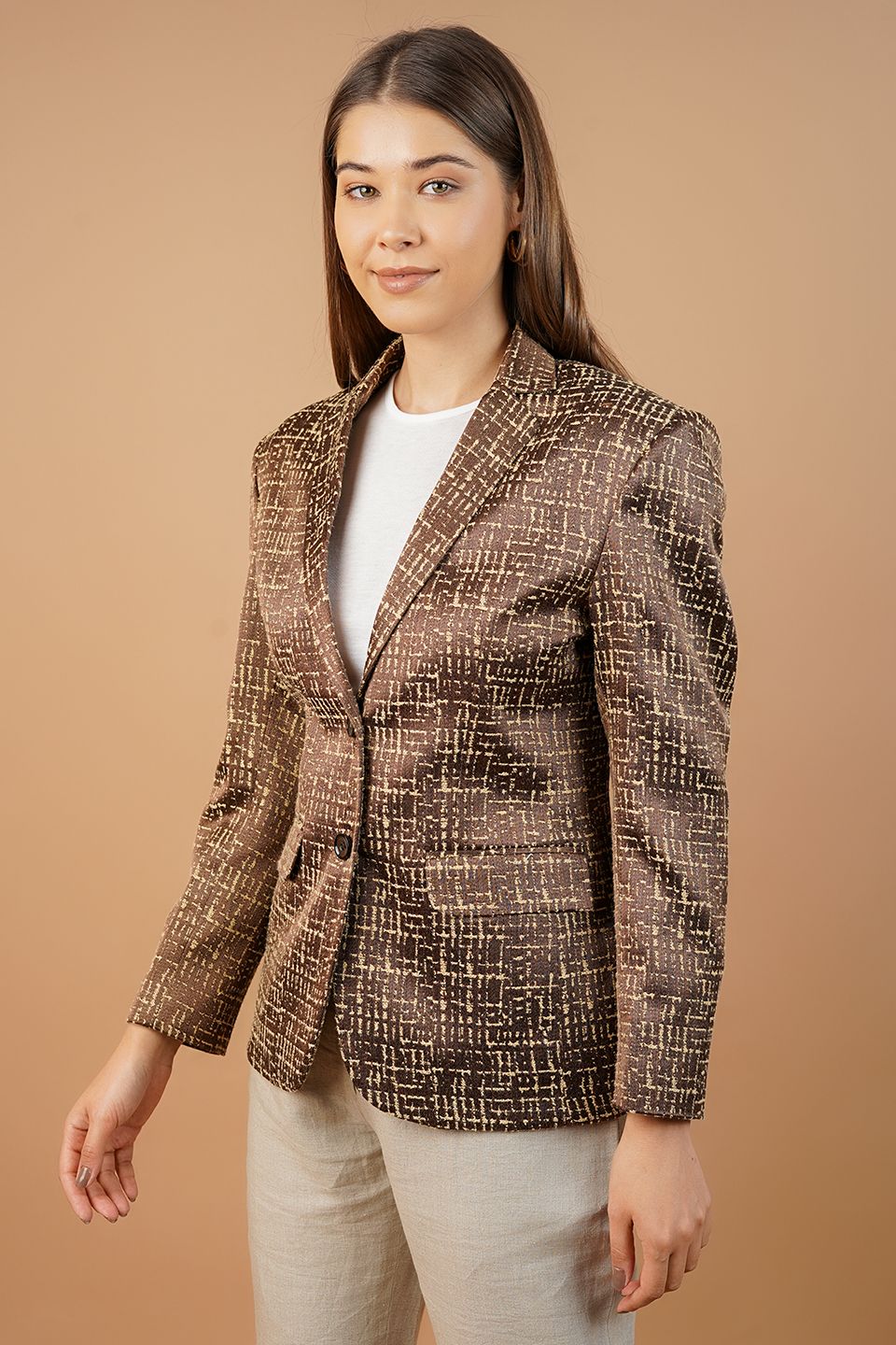 Polyester Cotton Brown Blazer