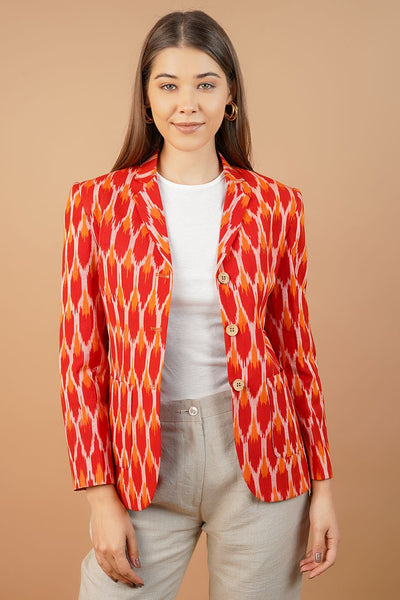 Ikat Cotton Red Blazer