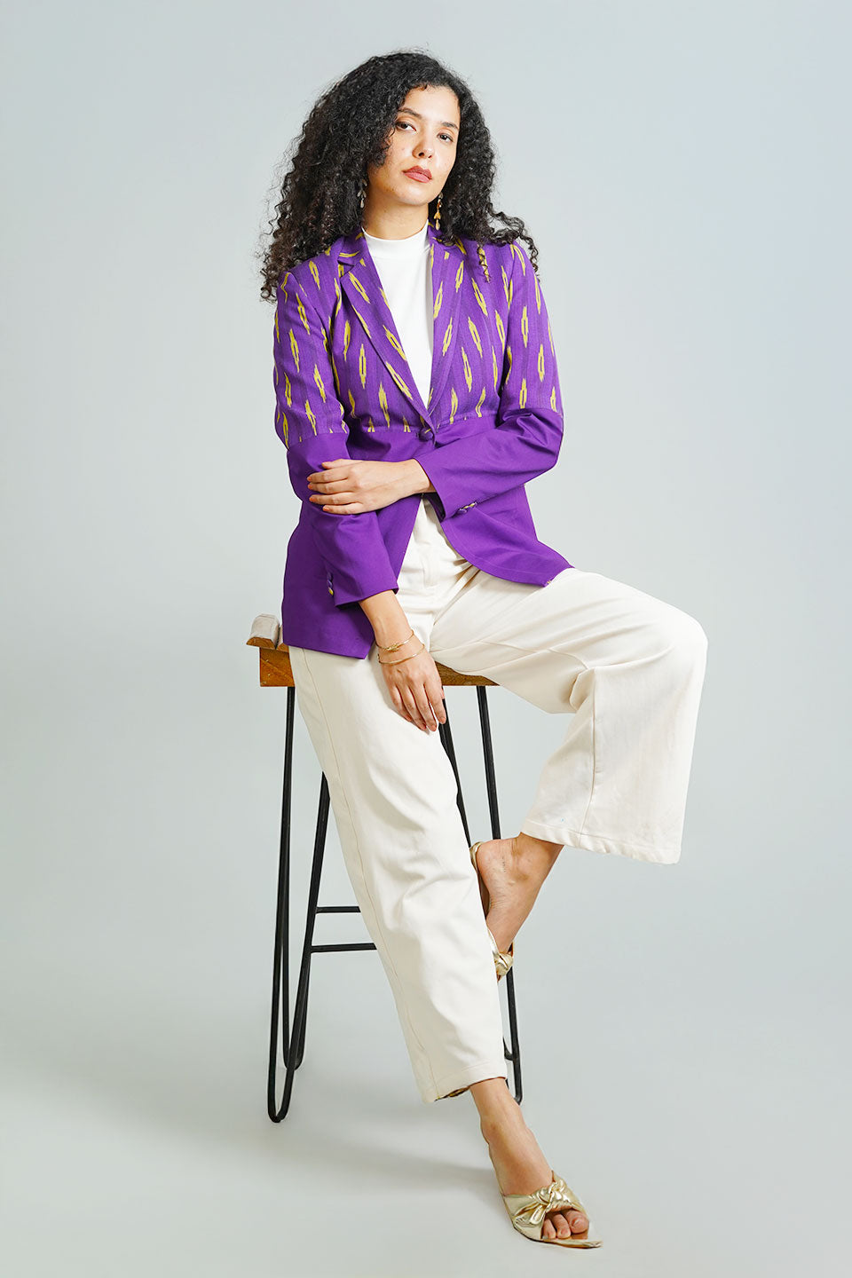 Purple Ikat Cotton Blazer