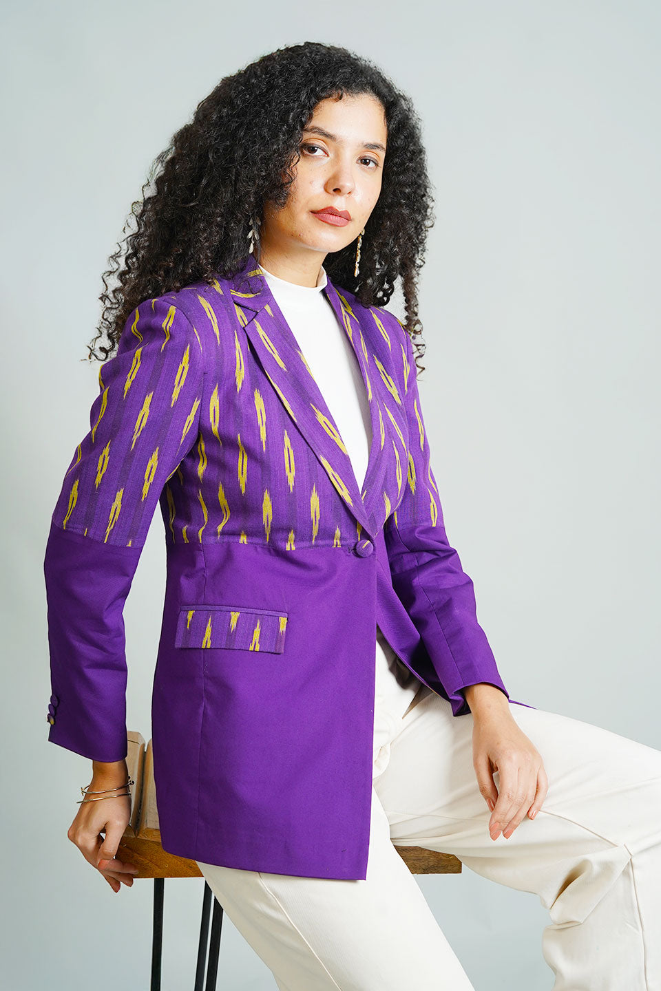 Purple Ikat Cotton Blazer