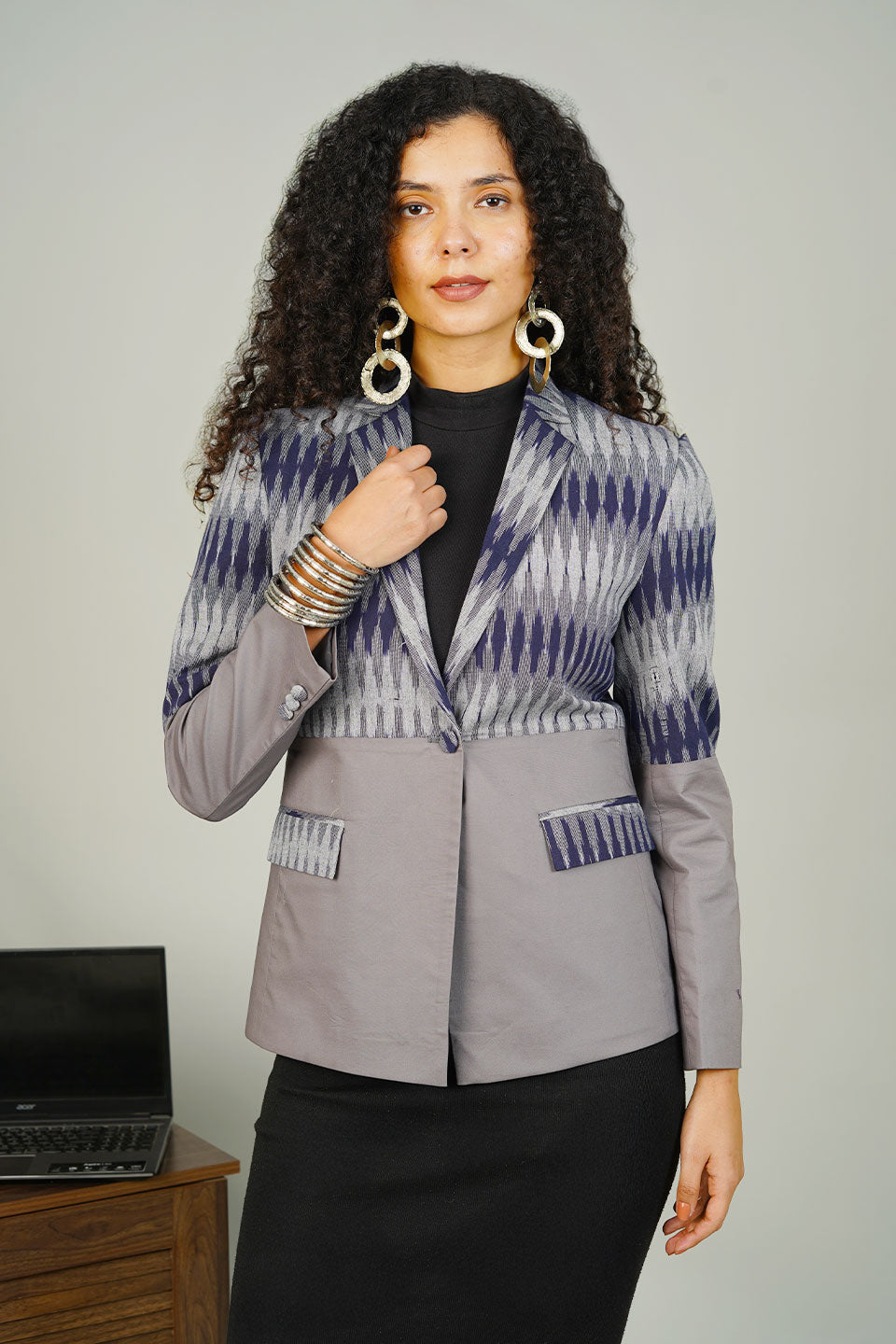 Grey Ikat Cotton Blazer