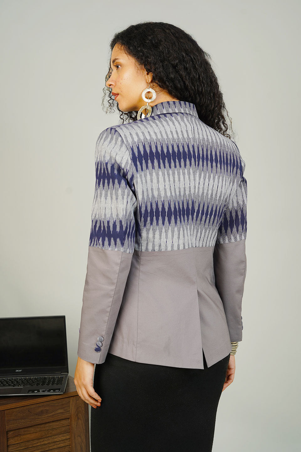 Grey Ikat Cotton Blazer