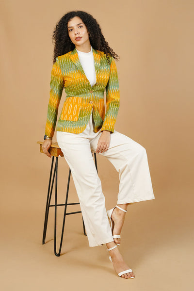 Green Ikat Cotton Blazer