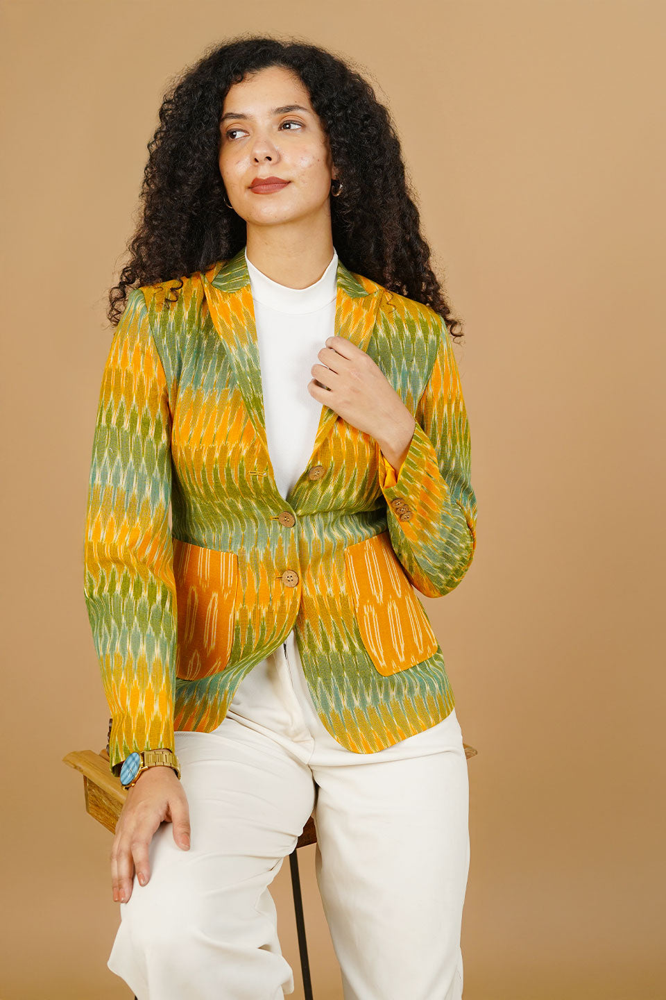 Green Ikat Cotton Blazer