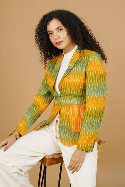 Green Ikat Cotton Blazer