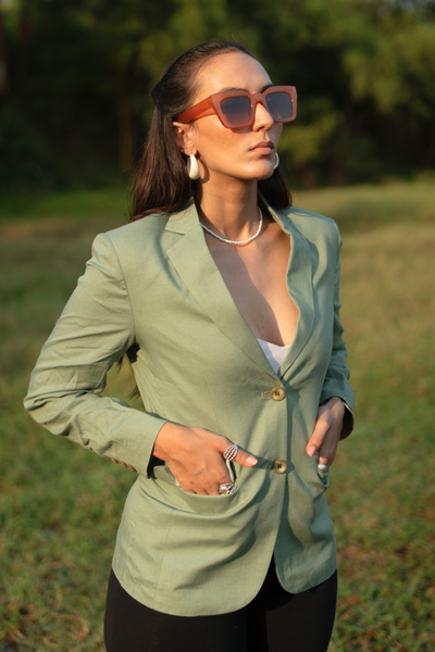 Linen Cotton Green Blazer