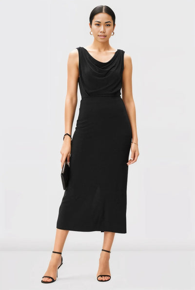 Cowl Neck Jersey Knit Sheath Dress