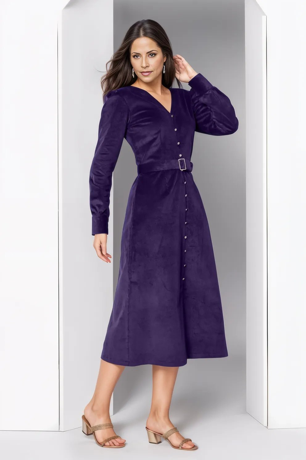 Corduroy Purple Midi Dress