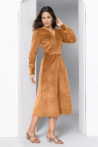 Corduroy Gold Midi Dress