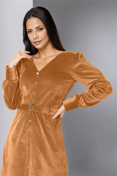 Corduroy Gold Midi Dress