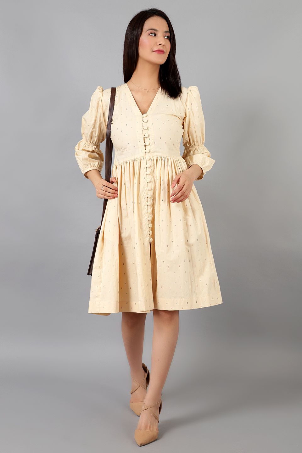 Cotton Midi Beige Dress