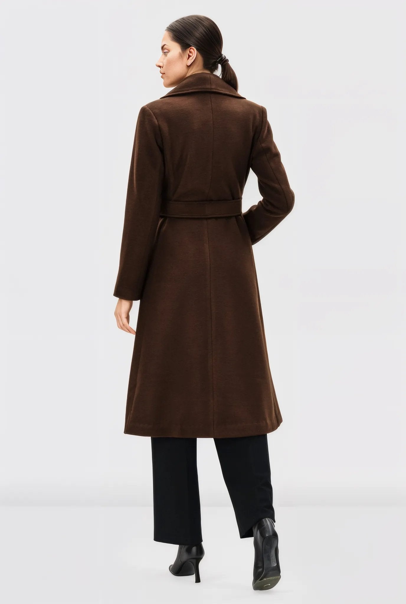 Melton-Look Wool Blend Sash-Tie Coat