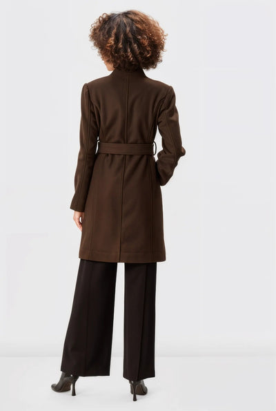 Envelope Collar Melton-Look Wool Blend Sash-Tie Coat