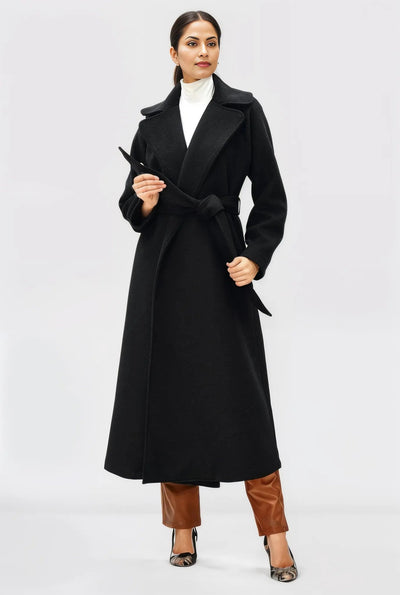 Melton-Look Wool Blend Wrap Coat