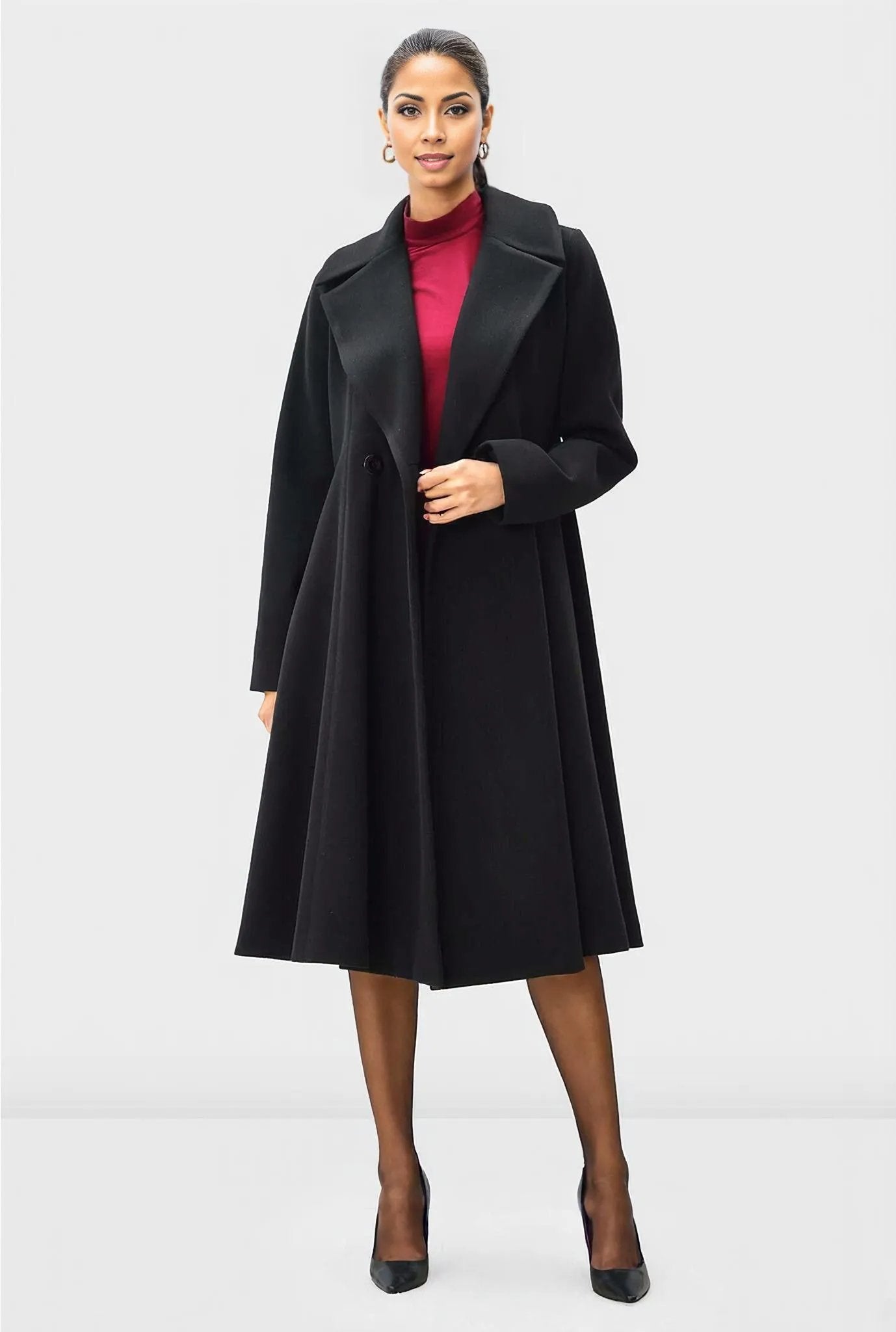 Melton-Look Long-Line Wool Blend Coat