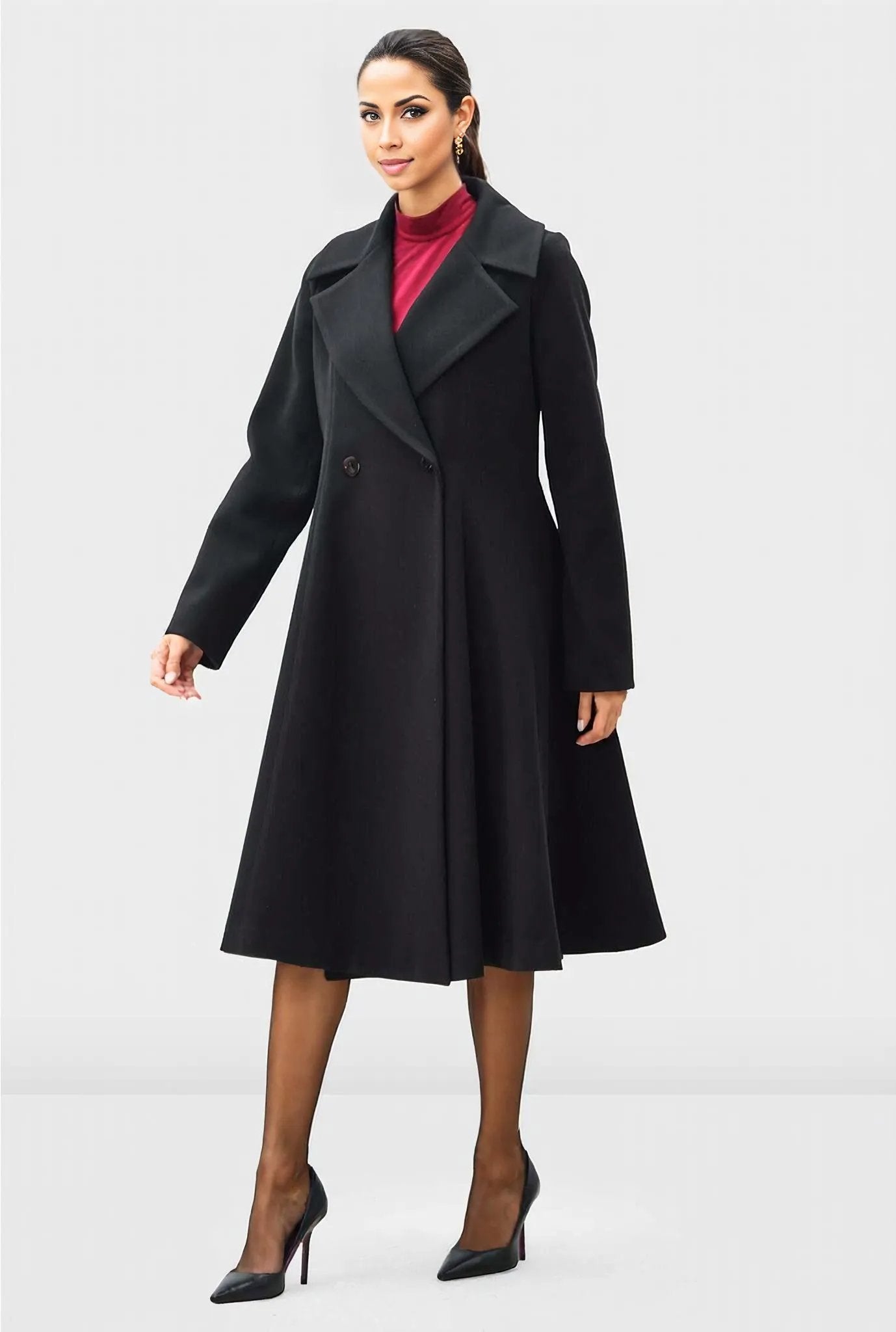 Melton-Look Long-Line Wool Blend Coat