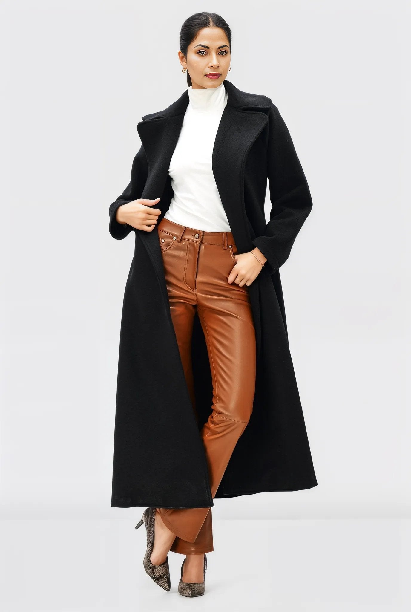 Melton-Look Wool Blend Wrap Coat