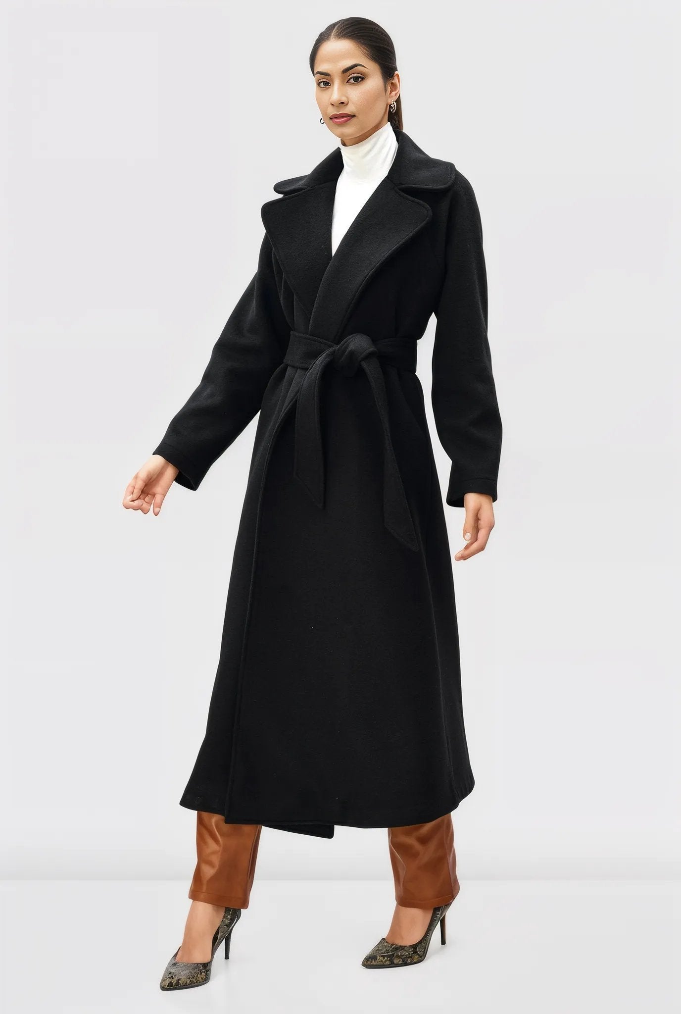 Melton-Look Wool Blend Wrap Coat