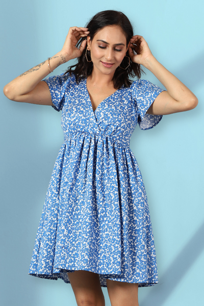 100% Cotton Mini Blue Dress