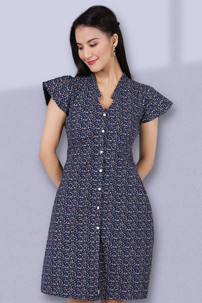 100% Cotton Midi Blue Dress