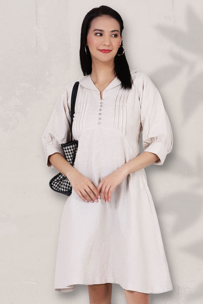 Cotton Linen Midi Cream Dress
