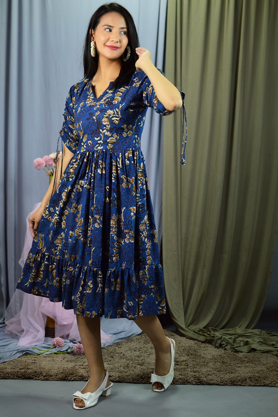 Bagru Midi Blue Dress