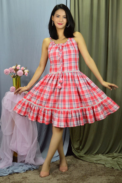 100% Cotton Midi Red Dress
