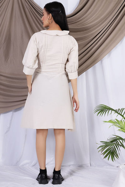 Pure Linen  Cream Midi Dress 