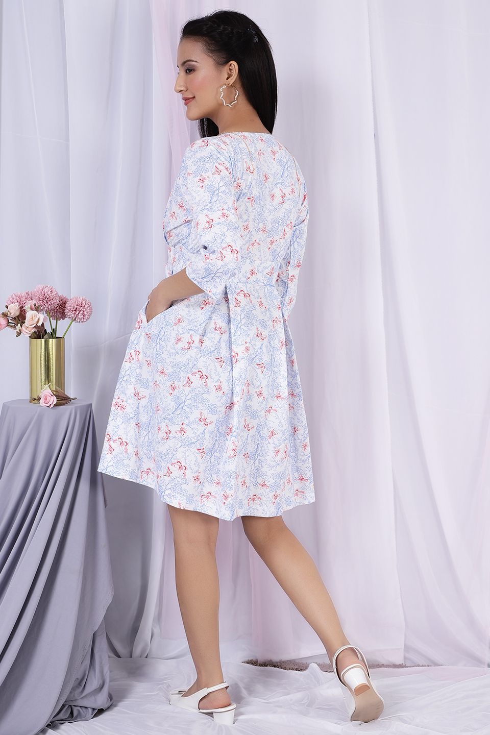 100% Premium Cotton  White Midi Dress 