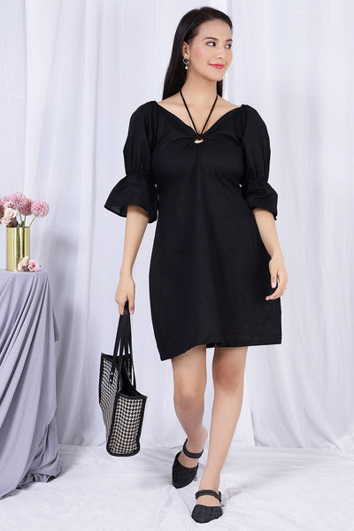 Pure Linen  Black Mini Dress 